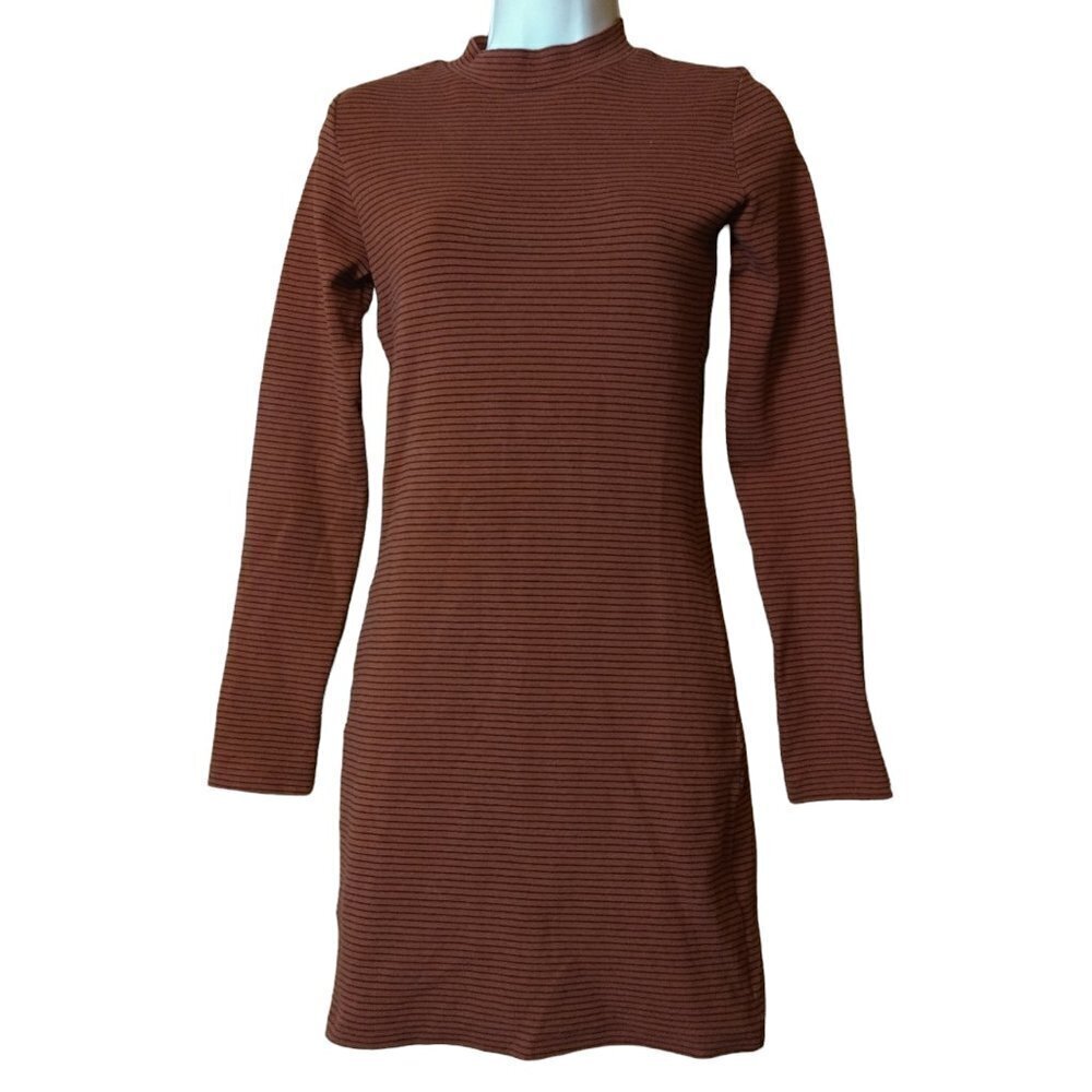 BP. Orange Black Striped Mini Sheath Bodycon Dress Long Sleeve Size XS Casual